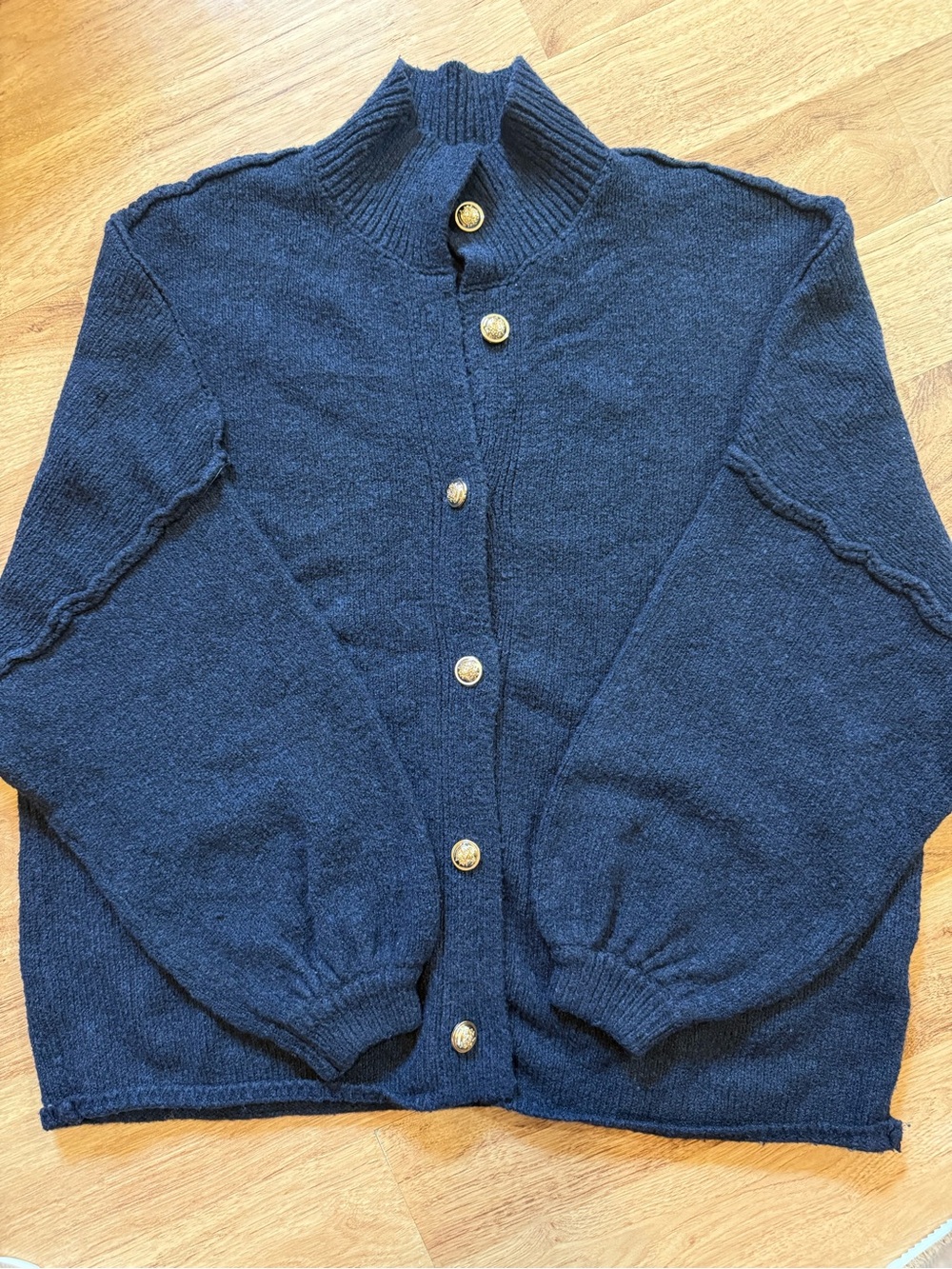 PRETTYGARDEN Navy Blue Oversized Gold Button Cardigan Sweater M